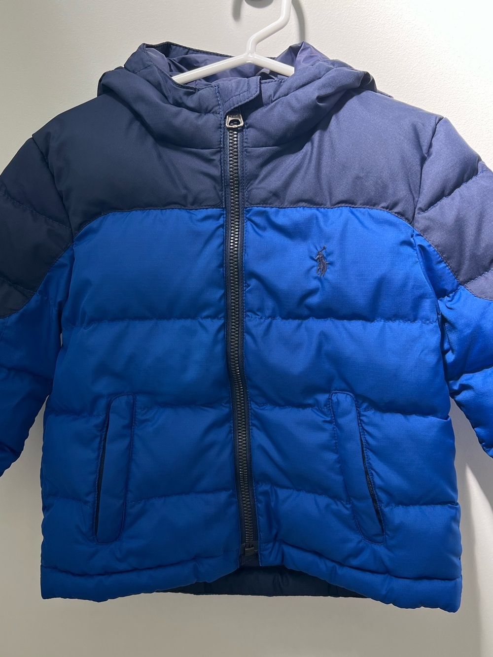 Polo by Ralph Lauren Blue and Navy Two-Tone Kids Puffer Jacket with Hood